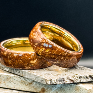 Walnut Burl™ Wedding Band Set – 24K Gold PVD Tungsten Edition